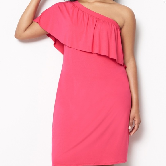 Three Dots Dresses & Skirts - Three Dots Jersey Ruffle One Shoulder Dress